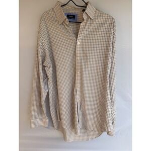 Esquire Mens Slim Fit Non Iron Dress Shirt 17 36/37 Tall Blue Orange Tattersall